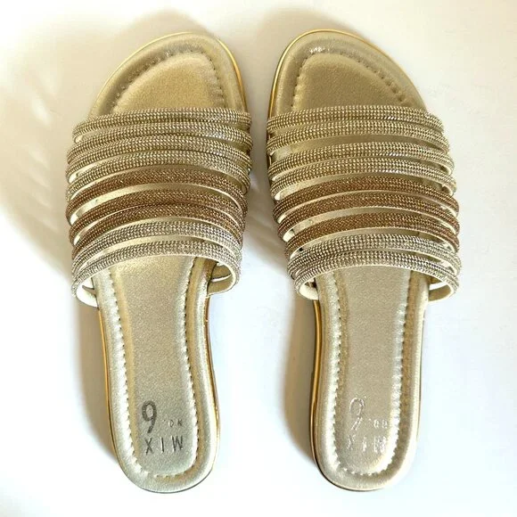 Mix No. 6 Zail Lt Gold Slip On Sandals with Rhinestones Size 8.5 NEW in BOX - Picture 4 of 9